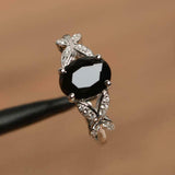 2ct Engagement Ring Oval Cut Black Diamond Butterfly Accent 14k WhiteGold Finish