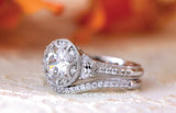 Art Deco Bridal Set Engagement Ring 2ct Round Cut Diamond 14k White Gold Finish