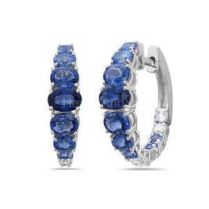 2ct Oval Simulated Blue Sapphire Latch Back Hoop Earrings 14k White Gold Plated