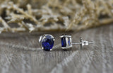 1.2ct Oval Cut Blue Sapphire PushBack Bridal Stud Earrings 14k White Gold Finish