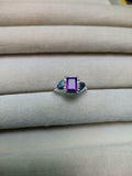 2.1ct Engagement Ring Emerald Cut Purple Amethyst Halo 14k White Gold Finish