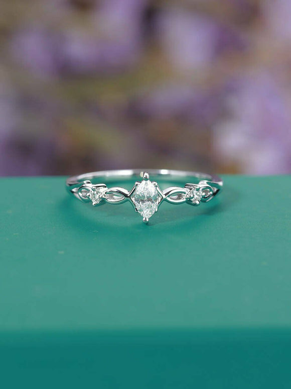 0.6ct Marquise Cut Diamond Engagement Ring 14k White Gold Over Trilogy Solitaire