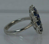 5ct Oval Cut Blue Sapphire Engagement Ring Cluster Cocktail 14k WhiteGold Finish