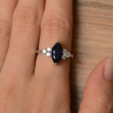 1.4ct Marquise Cut Blue Sapphire Fancy Design Engagement Ring 14k WhiteGold Over