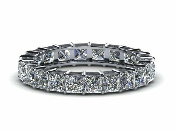 2ct Princess Cut Diamond Eternity Women Wedding Ring Band 14k White Gold Finish