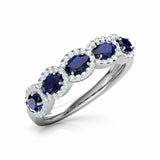 3Ct Oval Cut Blue Sapphire Diamond Halo Women Wedding Band 14K White Gold Finish