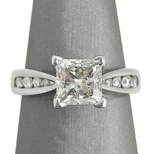 1Ct Princess Cut Diamond Solitaire Ring 14K White Gold Finish with Round Accents