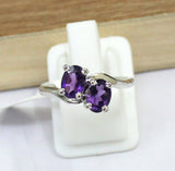 2ct Oval Purple Amethyst Two Stone ByPass Engagement Ring 14k White Gold Finish