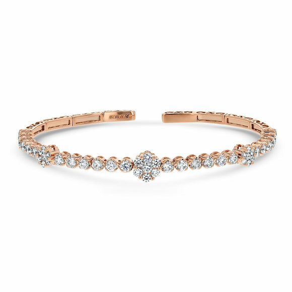 5ct Round Cut Diamond Floral Women Cuff Bangle Bracelet 14K Rose Gold Finish