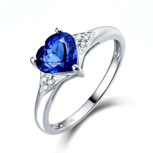 1.6ct Engagement Ring Heart Cut Blue Sapphire Diamond Accents 14k WhiteGold Over