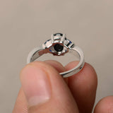 1.5ct Oval Cut Black Diamond Engagement Ring 14k WhiteGold Finish Leaf Solitaire