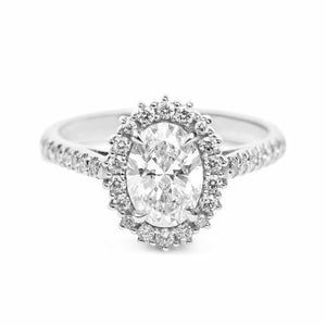 2ct Oval Cut Diamond Engagement Ring Halo 14k WhiteGold Finish with Round Accent