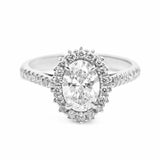 2ct Oval Cut Diamond Engagement Ring Halo 14k WhiteGold Finish with Round Accent