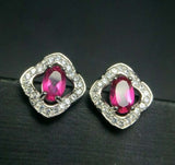 2.3ct Stud Earrings Oval Cut Pink Ruby Halo Design 14k White Gold Finish