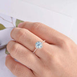 1.2ct Round Cut Blue Aquamarine Engagement Ring Diamond Halo 14k Rose Gold Over