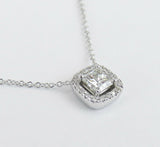 1ct Princess Cut VVS1 Diamond Halo Stylish Pendant 14k White Gold Over NO CHAIN