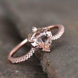 1ct Engagement Ring Heart Cut Peach Morganite Curved 14k Rose Gold Finish