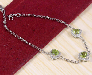 4ct Pear Cut Green Peridot Hollow Stylish Chain Bracelet 14k White Gold Finish