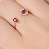 1ct Pear Cut Pink Ruby Diamond Halo Open Cuff Engagement Ring 14k Rose Gold Over