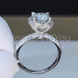 2ct Round Cut Moissanite Floral Heart Halo Engagement Ring 14K White Gold Plated