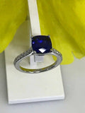 1.5ct Cushion Cut Blue Sapphire Solitaire Engagement Ring 14k White Gold Finish