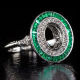 4Ct Baguette Cut Green Emerald Hollow Unique Art Deco Ring 14K White Gold Finish