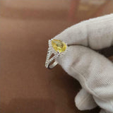 2ct Engagement Ring Pear Cut Yellow Sapphire Split Shank Halo 14k WhiteGold Over