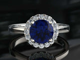 2ct Round Cut Blue Sapphire Engagement Ring Solitaire Halo 14k White Gold Finish