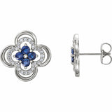 0.5ct Round Cut Blue Sapphire Clover Stud Earrings Women 14k White Gold Finish