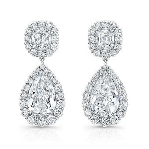 5ct Pear Cushion Cut VVS1 Diamond Halo Tear Drop Earrings 14k White Gold Finish