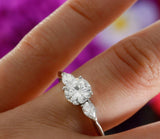 2ct Round Cut Diamond Pear Side Trilogy Slim Engagement Ring 14k White Gold Over