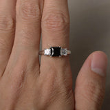 1.5ct Princess Cut Black Diamond Engagement Ring 14k White Gold Finish Trilogy