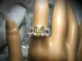 2.5ct Emerald Cut Yellow Sapphire Trilogy Engagement Ring 14k White Gold Finish