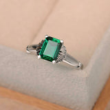 1ct Green Emerald Cut Engagement Ring Flower Solitaire 14k White Gold Finish