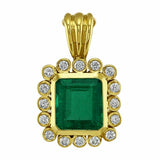 2Ct Green Emerald Diamond Halo Solitaire Pendant 14K Yellow Gold Finish NO CHAIN