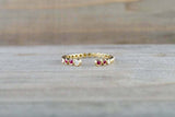 0.5ct Round Cut Pink Ruby Wedding Band 14k Yellow Gold Over Open Bezel Stackable