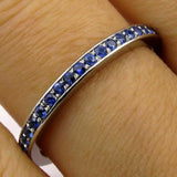 1.5ct Round Cut Blue Sapphire Full Eternity Wedding Band 18K White Gold Finish