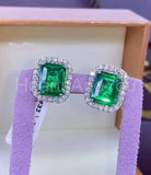 2ct Green Emerald Cut Simulated Halo Stud Earrings 14k White Gold Plated