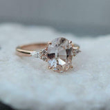 3.4ct Oval Cut Peach Morganite Engagement Ring Diamond Accents 14k RoseGold Over