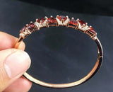 15Ct Heart Cut Red Garnet Cocktail Bangle Bracelet 14K Rose Gold Finish