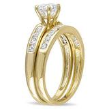 3Ct Round Cut Diamond Bridal Set Solitaire Accent Ring Band 14K Yellow Gold Over