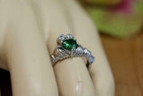 1ct Heart Cut Green Emerald Engagement Ring Diamond Claddagh 14k White Gold Over