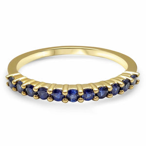 1.6ct Round Cut Blue Sapphire Wedding Band Half Eternity 14k Yellow Gold Finish