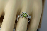 1ct Heart Cut Green Peridot Engagement Ring Claddagh Design 14k WhiteGold Finish