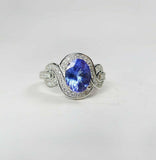 1.4ct Oval Cut Blue Tanzanite Engagement Ring 14k WhiteGold Finish Unique Design