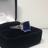 1.3ct Emerald Blue Sapphire Diamond Accent Solitaire Ring 14k White Gold Finish