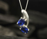 2ct Blue Sapphire Pendant Oval Two Stone Stylish 14k White Gold Finish NO CHAIN