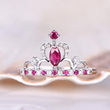 1.4ct Marquise Cut Pink Ruby Crown Promise Engagement Ring 14k White Gold Finish