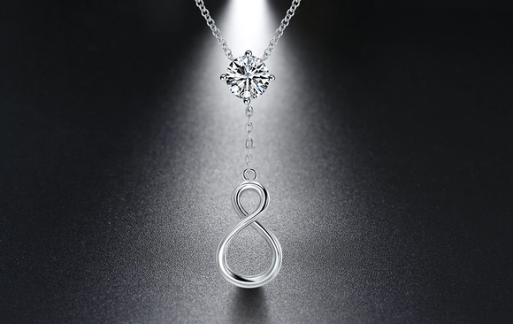 1ct Round Cut Diamond Pendant with Chain Infinity Design 14k White Gold Finish