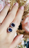 2ct Oval Cut Blue Sapphire Diamond Halo Cluster Stud Earrings 14k WhiteGold Over